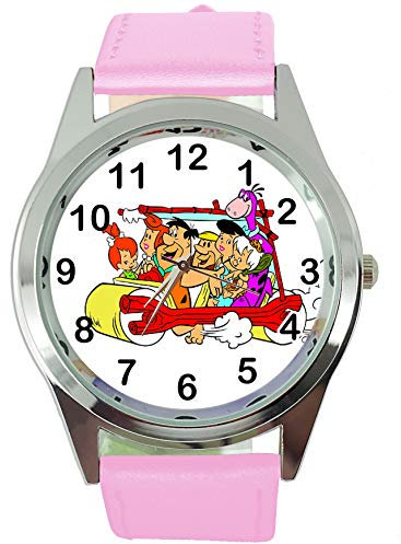 Taport® The Flinstones Quarz-Armbanduhr, rund, SCI FI, echtes Lederband, inklusive Ersatzakku und Geschenkbeutel, Pink