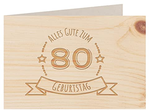 Holzgrußkarte - Geburtstagskarte - 100% handmade in Österreich - Postkarte Glückwunschkarte Geschenkkarte Grußkarte Klappkarte Karte Einladung, Motiv:80 GEBURTSTAG ZIRBE