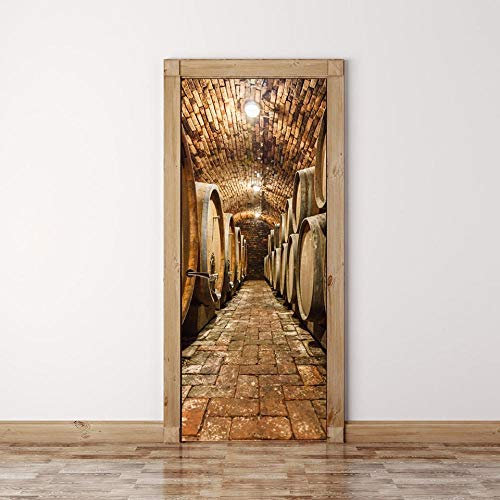 YWGMT 3D Türtapete Selbstklebend Türposter - Weinkeller Kreativ 90X200Cm- Fototapete Türfolie Poster Tapete - Abnehmbar Türposter Fototapete Holzwand Türaufkleber Wandbild Für Tür, Wohnzimmer, Schlafz
