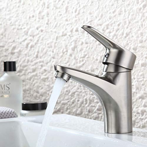 YHSGY 304 Edelstahl Warm- Und Kaltwasserhahn Bleifrei Gebürstet Waschbecken Waschbecken Wasserhahn