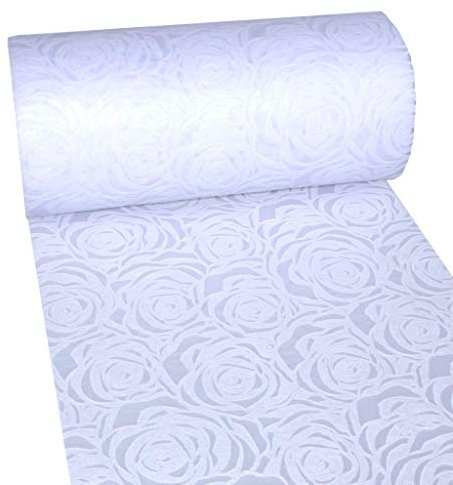 Dekoflor Tischband Tischläufer Tischdeko einzigartiges Rosen Design (Wasserfest, Lotuseffekt, samtige Oberfläche, 25 m Rolle, 30 cm Breite, 100% Nylon), Weiß