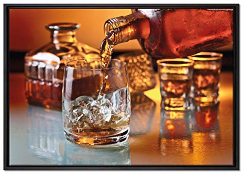 Pixxprint Edler Whiskey Leinwandbild 100x70 cm im Bilderahmen, Wandbild, Schattenfugenrahmen, Kein Poster