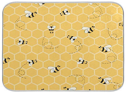 Hunihuni Dish Drying Mat Yellow Animal Bee,Absorbent Reversible Dish Drying Pad Dish Drainer Mat for Kitchen Countertop 16x18 in