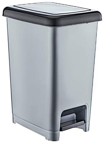 Muddy Hands Slim Plastic Foot Pedal Bin Home Bedroom Bathroom Kitchen Rubbish Recycling Waste Dustbin (Black/Silver, 60 Litre)