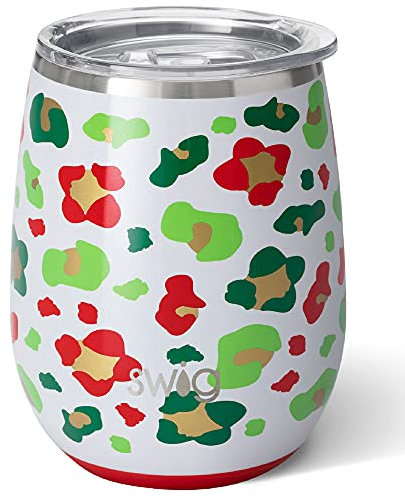 Swig Life Isolierter Weinbecher mit Deckel, 400 ml, spülmaschinenfest, hält 2 Gläser, ohne Stiel, tragbar, Edelstahl-Weinglas im Jingle Dschungel Weihnachten Urlaub Druck