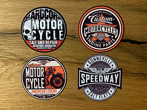 24/7stickers MG652 / 4X Hardcore Biker Aufkleber je ca. 7cm Motorrad Sticker Custom Umbau Oldschool Bike Scrambler Bobber Chopper V2 Twin Tuning Vintage Retro Kult