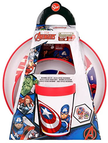 Stor8412497577811Premium Antideslizante Vajilla 3-Piezas Juego, Vengadores Cómic Héroes