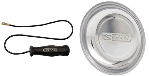 KS TOOLS 550.1032 Aimant flexible, 400 mm & 800.0150 - Soucoupe magnétique 150mm - Pour préserver les vis et autres petites pièces métalliques - Aimant gainé en caoutchouc - En Inox - Surface polie