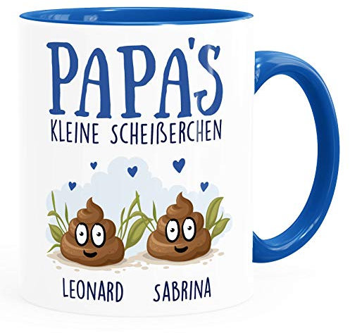MoonWorks® Tasse personalisiert Papa's kleine Scheißerchenbis zu 4 anpassbare Namen Kackhaufen Geschenk Vatertag 2 Kinder royal Keramik-Tasse