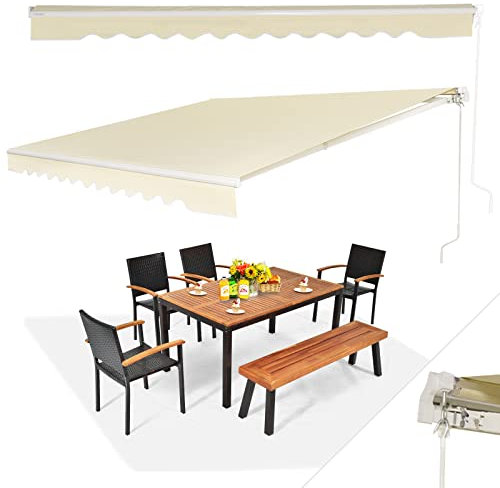 RELAX4LIFE Store Banne Manuel Rétractable | Store Exterieur Terrasse avec Manivelle | Auvent Retractable Exterieur en Alu | Polyester Résistant | Inclinaison 5-35° | Protection Solaire(3x2,5 M, Beige)