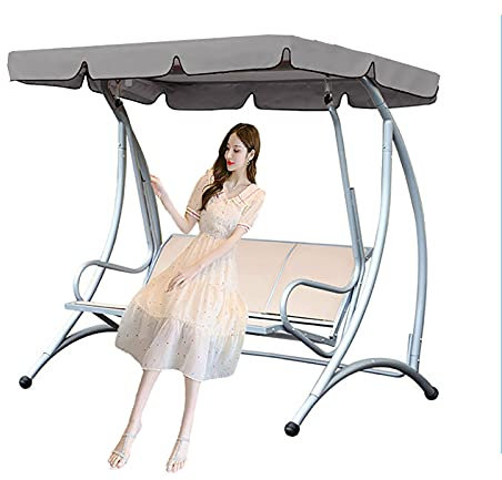 Ersatzdach für Gartenschaukel Wasserdicht Hollywoodschaukel Dach Dachbezug 210D Oxford-Tuch, 3 Sitzer Schaukeldach Ersatz-Bezug Sonnendach Dachplane,Grau,164x114x15cm/65x45x6''