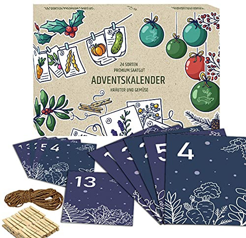 Saatgut ADVENTSKALENDER 2024-24 PREMIUM GEMÜSE und KRÄUTER. Adventskalender mit Liebe verpackte Samen für Frauen, Männer und Kinder. GESCHENKIDEE- Pflanzensamen Weihnachtskalender zum selber Basteln