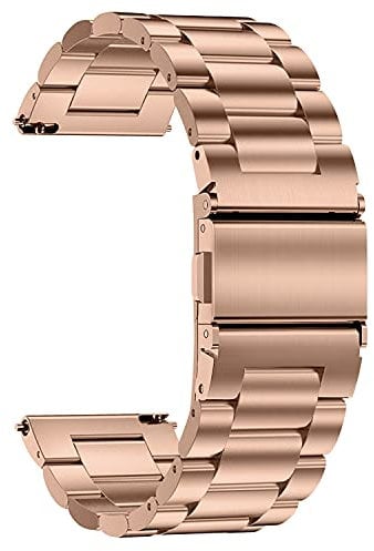 TStrap Uhrenarmband aus Metall 22mm - Roségold Uhrenarmbänder mit Schnellverschluss für Herren und Damen - Smartwatch Armband aus Gebürstetem Massivem Edelstahl Ersatzband - 16mm 18mm 20mm 22mm
