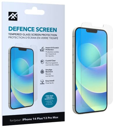 ZAGG iFrogz Defence Glass Screen Protector Compatible for iPhone 14 Plus/iPhone 13 Pro Max, Shockproof, Scratch Resistant, Case Friendly, Smudge Resistant, Tempered Glass, Clear