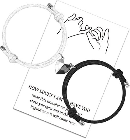 LUOKIFUR Herz-Magnetarmband für Paare verstellbares magnetisches handgefertigtes Armband für Freundin-Freund-Liebhaber-Geschenk (Black-White)