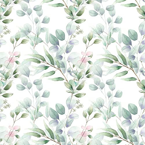 decomonkey Fototapete selbstklebend Tapetenrolle 10 m Tapete Vliestapete Deko Panel Modern Design Wanddeko Wohnzimmer Schlafzimmer Wandtapete | Blumen Grün Blätter Design Weiß Natur Pflanzen Laub