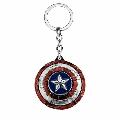 Multibao Shield Rotatable Blue Keyring Spinner Marvel Avengers Metal Keychain, Red and Silver, One Size