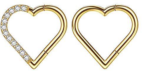 Dochais 2 Stück Nasenring Titan, Nasenringe Nasenpiercing, Hoop Nose Ring, Septum Ringe, Helix Ring Set, Daith Ringe, Hoop Ohrringe Septum, Nasenring Herz für Damen Männer Gold 16G 10mm