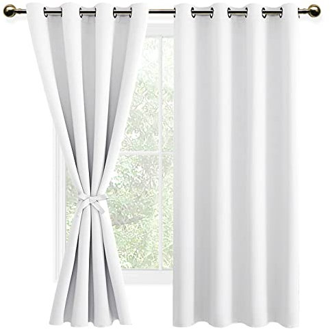 DWCN Vorhang Blickdicht Verdunkelungsgardinen mit Ösen 2 Stücke Thermovorhang Kälteschutz für Schlafzimmer, Grau Weiß,137x132cm(HxB)
