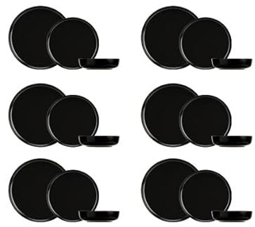 Cosy & Trendy Baltic Black Geschirrset 18-teilig | 6 Speiseteller, 6 Dessertteller, 6 Tiefe Teller | Steinzeug Geschirr Set Schwarz | Mikrowellen &-Spülmaschinengeeignet | Tafelservice 6 Personen