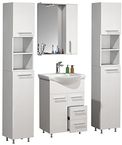 VCM Badmöbel Waschtisch Weiß 115x170 cm 7 Türen 16 Fächer 2 Schubladen