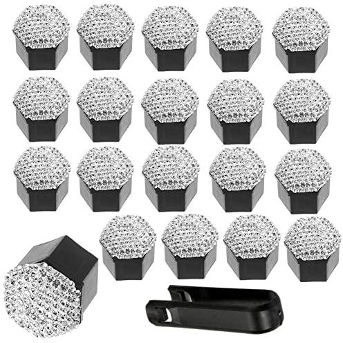 URFEDA 20 Stücke Universal Auto Radmutternkappen 17mm,Bling Bling Radschraubenkappen Radmutter Radbolzen Kappen für Auto-Muttern,Bling Diamant Radmutterkappe Sechskantschutz Radschrauben Kappen,Weiß