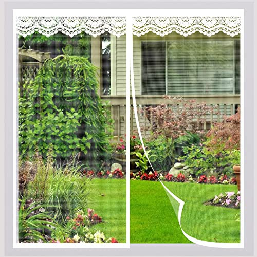 Fliegengitter Fenster Magnet Weiß, Magnet Fliegengitter Tür 100x120 CM, mit Klettverschluss, Waschen und Haltbar, Verhindert das Eindringen von Insekten/Fliegen/Moskitos in den Raum