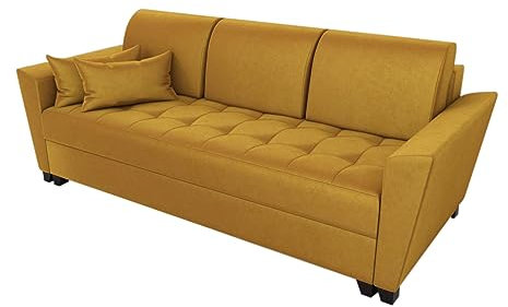 BROMARKT Schlafsofa DENORE - Sofa mit Schlaffunktion und Bettkasten, Bettsofa, Couchgarnitur, Couch, Sofagarnitur, Bett (h88 x t99 x b240 cm, Kronos 1 Gelb)
