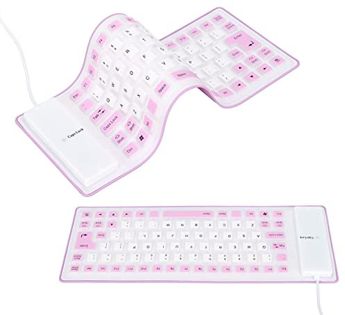 VBESTLIFE Faltbare Silikontastatur, 85 Tasten, Leise, Weiche Silikon-USB-verkabelte, wasserdichte Rollup-Tastatur für Desktop-PC, Notebook, Laptop (Lila)