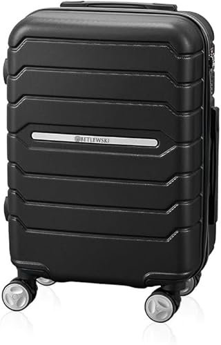 BETLEWSKI - Handgepäck Koffer Hartschale - Reisekoffer mit 4 Rollen - Leicht Hartschalenkoffer ABS Rollkoffer mit Schloss - Modell Eclipse - Größe 55cm x 38cm x 25cm 38 Liter - Schwarz