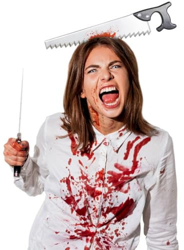 Hatstar Säge im Kopf | Haarreif Kopfschmuck | für Halloween Zombie Kostüm | Horror Grusel Haarschmuck blutig | Accessoire zu Karneval & Fasching | für Damen und Herren