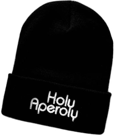 Schnoschi Schwarze Mütze/Strickmütze mit Holy Aperoly Spruch Bestickt für Damen, Herren, Jugendliche und Kinder, Beanie Wollmütze Hip Hop Wintermütze Rollmütze Streetwear Unisex OneSize