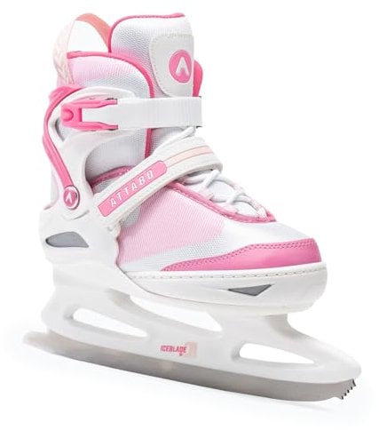 ATTABO Kinder- Freizeit Schlittschuhe mit Größenverstellung in 5 Stufen 36-41 EU | Warm Bequem, Fahren Lernen, Edelstahl Eiskunstlaufkufe | Weiß/Rosa