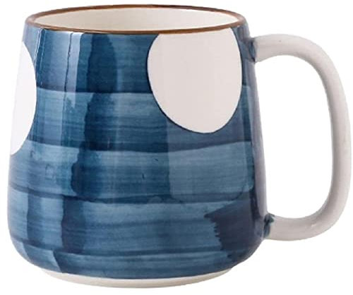 eKsdf Keramik Kaffeetasse Unterglasur Porzellan Becher Handbemalte Tasse 400ml, Keramiktasse Modern Espressotasse Teetasse mit Henkel Geschenk (Blau-E)