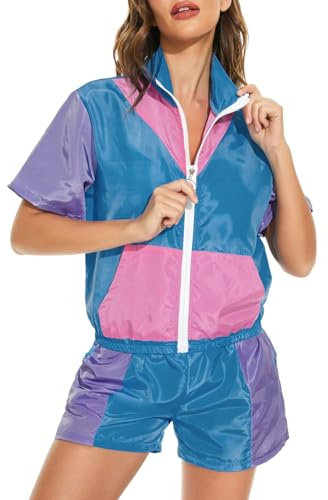 Chnnamzu 80er Jahre Outfit Damen Herren Mottoparty Anzug Trainingsanzug Party Erwachsene Karneval Kostüm Jacke und Kurze Hose Lustig 90er Kleidung für Männer Frauen