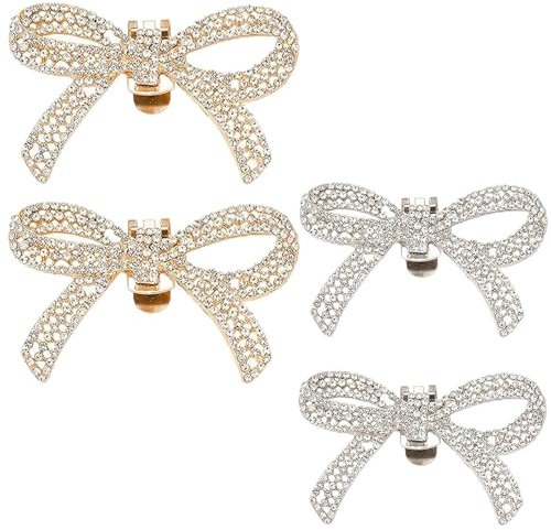 Ylinwtech Schleife Schuhclips,4 Stück Schuhclips Damen,Damen Braut Strass Schuh Charms,Schnalle Kann Zerlegen,Schleife Schuhschmuck für Frauen Braut Hochzeit Prom Party zur Arbeit Pendeln(Gold,Silber)