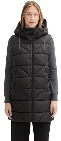 TOM TAILOR Damen 1042907 Longstyle Steppweste, 14482-deep Black, 3XL