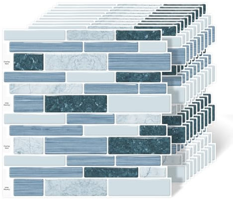 MOONFUN 10 Sheet Peel and Stick Backsplash Tiles, 12 X 12 Inch Blue Self Adhesive Tile Sticker for Backsplash Kitchen,Bathroom