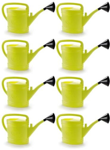 Tradineur Lot de 8 arrosoirs en plastique, capacité 12 litres, outils de jardinage, arrosage, maison, balcon, terrasse, patio, jaune
