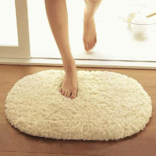 LLWYH 5 Stück Badteppich Badematte Badezimmerteppich Badvorleger Berber Fleece Ovales Badezimmer Saugfähig rutschfeste Badteppiche Schlafzimmer Wohnzimmer Nachtteppich 60X90cm Beige