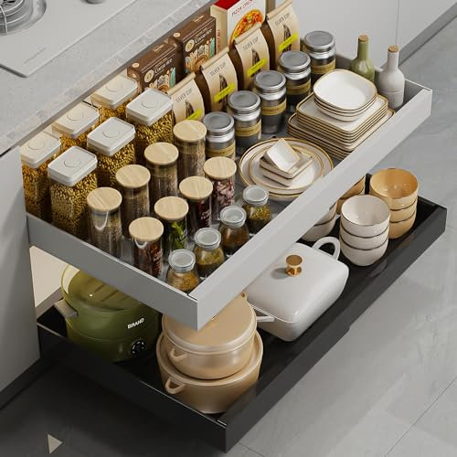 WQU Ausziehbarer Schrank Organizer mit Teleskopschublade, Schrankauszug zum Kleben, Schublade für Küche, Bad & mehr, Küchenschrankordnungssysteme, Schrank Schublade ausziehbar, Organizer Küchenschrank
