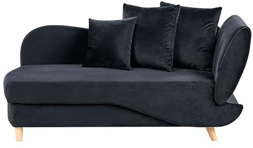 Chaiselongue Samt schwarz rechtsseitig mit Stauraum Kissen modern Meri II