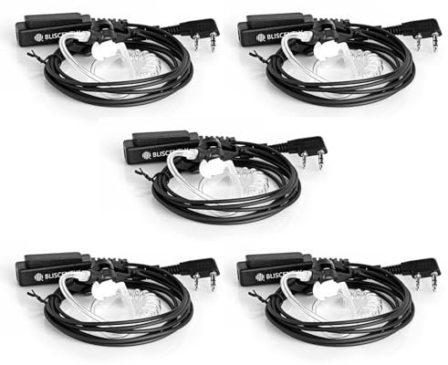 BLISCENTLY Set of 5 Covert Tube Walkie Talkie Earpiece Compatible with Kenwood KPG and TH, Retevis, BaoFen, WOUXUN, PUXING and WEIERWEI Walkie Talkie Big PTT Mic 2Wire 2Pin Earpiece Kit,Black