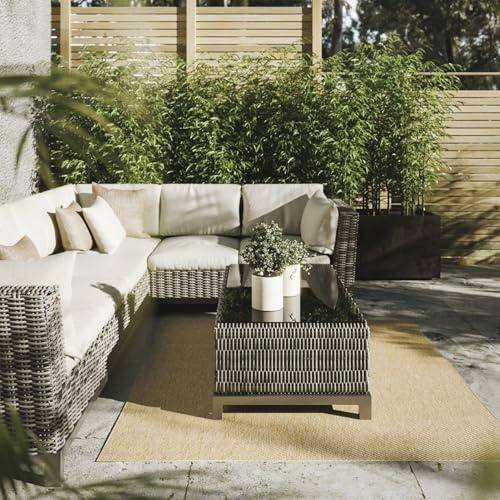 Interiyou Outdoor Teppich Wetterfest Asti - 300x300 cm Beige - Jute Optik - Wasserfest für Balkon, Terrasse, Garten - Outdoorteppich passend auch für Wohnzimmer, Schlafzimmer und Küche