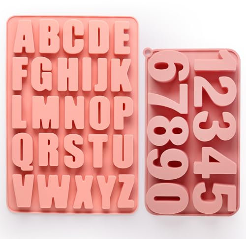 2 Stück Silikonform Zahlen, 0-9 Silikonform Zahlen, A Z Silikonform Buchstaben, Silikonformen für Backen DIY, Gießform Buchstaben Silikon, Gießformen Buchstaben Groß, Schokoladenform, Seifenform