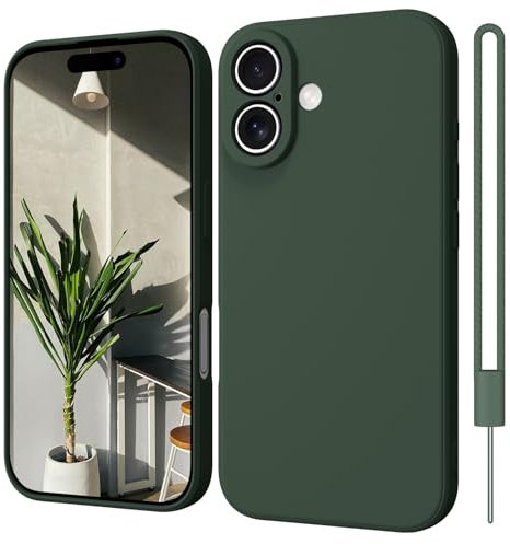 ElestBela iPhone 16 Hülle Silikon Case, Hanyhülle iPhone 16 Ultra Dünn Slim mit Microfiber, Kratzfeste Rundumschutz Case Schutzhülle Hülle für iPhone 16 6.1'' Dunkel Grün