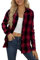 NONSAR Chemisier à Carreaux pour Femme - Boutonnière - Manches Longues - pour la fête de la bière - Tunique décontractée - Col en V - en Flanelle, Rouge plaid04, XL