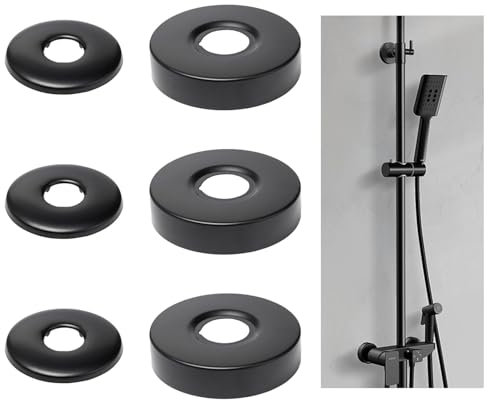 JOYOLA 6 Pièces Rosace Inox Robinet Arrondie, Ø 21mm/25mm Cache Tuyau Radiateur Tube, Cache Tuyau Radiateur Noir en Inox Rosace Mitigeur Douche pour Robinet de Douche Vanne D'angle Conduites Gaz