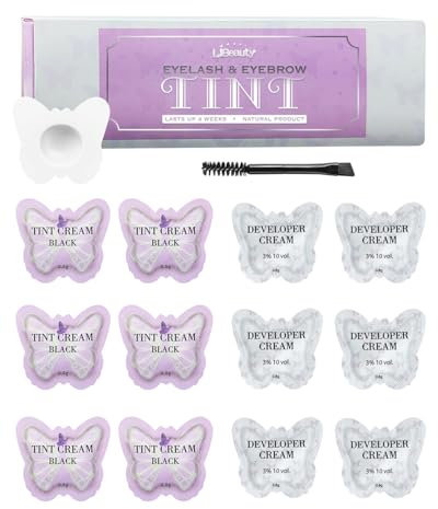 Kit de Tinte para Pestañas y Cejas Libeauty Negro, Kit de Tinte 2 en 1 para Cejas y Pestañas, Desarrollador en Envase Individual y Tinte Negro para Pestañas con Herramientas para Principiantes y Salón