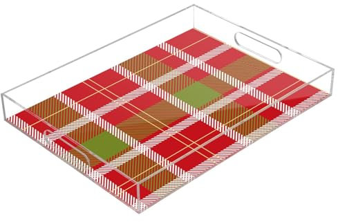 Bandejas acrílicas para servir con patrón navideño rojo y verde, bandeja transparente de acrílico de 12 x 16 pulgadas, bandejas acrílicas para servir impermeables